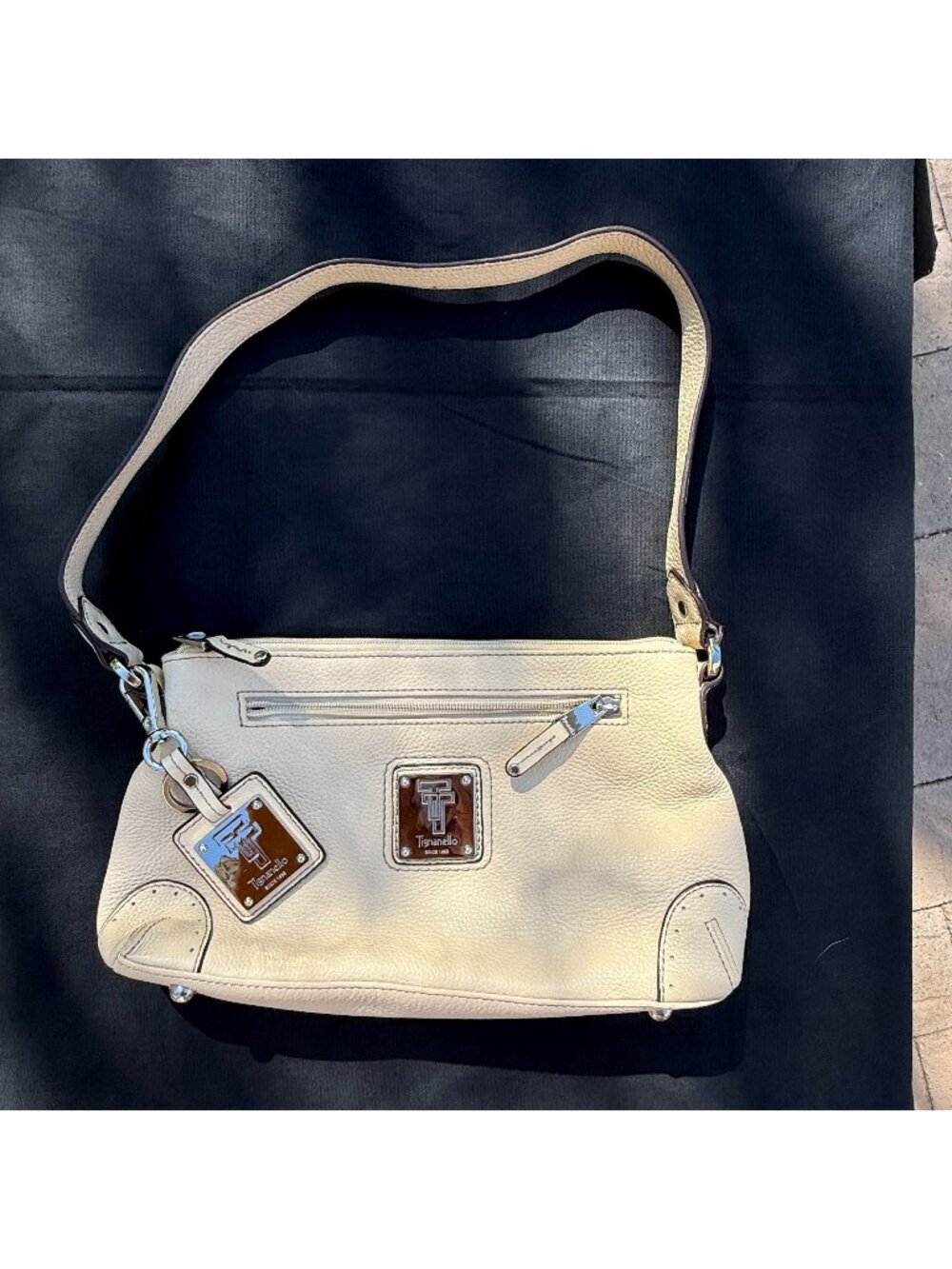 Tignanello Cream Handbag Purse Medium w/ silver hardware